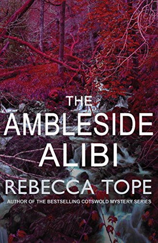 Book cover featuring a stream in a dark, red-toned forest with white title text.