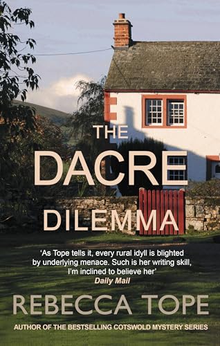 Book cover featuring a white cottage, a red gate, and green lawn at dusk.