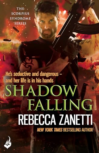 Book cover: Man with gun, dramatic lighting, title “Shadow Falling.”