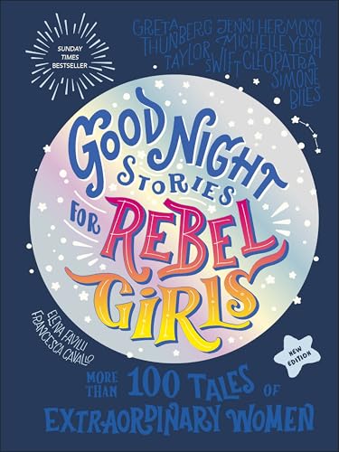 Book cover with colorful lettering: "Good Night Stories for Rebel Girls".