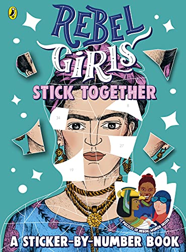 Book cover featuring Frida Kahlo with sticker pieces and diverse faces.