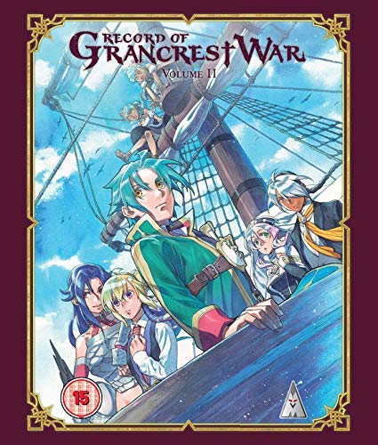 Anime characters on a ship, "Record of Grancrest War Volume II" Blu-ray cover.