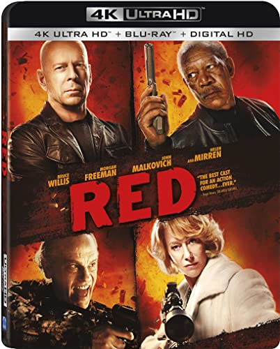 Red" Blu-ray cover featuring Bruce Willis, Morgan Freeman, and Helen Mirren.
