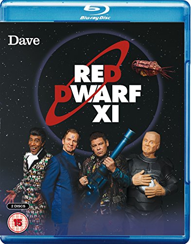 "Blu-ray case for Red Dwarf XI with four men on the cover."