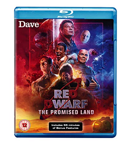 Red Dwarf: The Promised Land Blu-ray cover with cast in space.