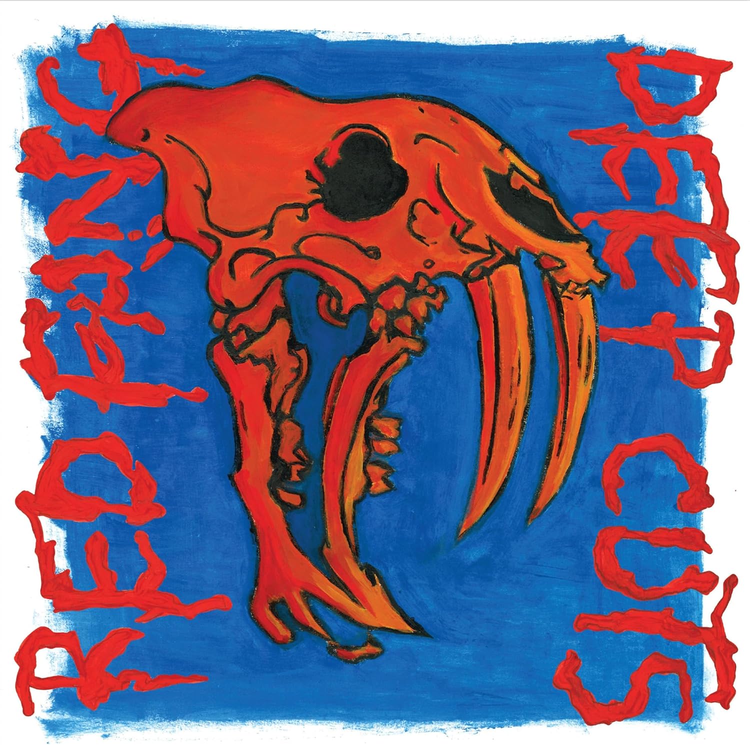 Red Fang album cover: painted skull with large teeth on blue background.