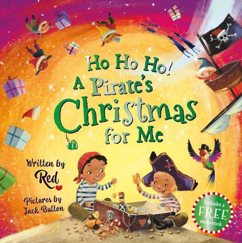 Book cover: pirates celebrating Christmas with gifts and a ship.