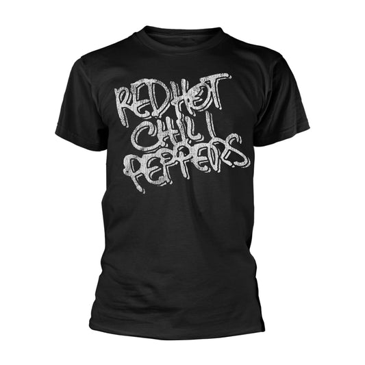 Black t-shirt with distressed white "Red Hot Chili Peppers" text.