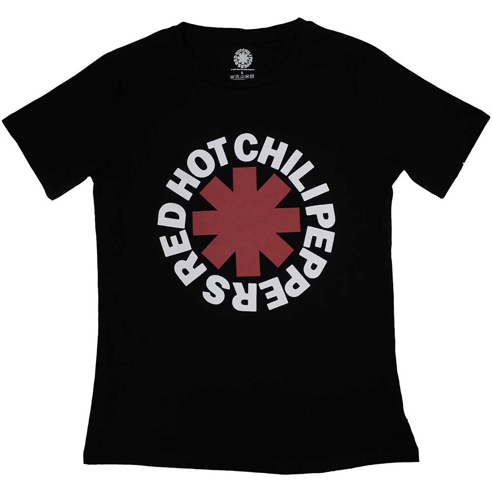 Red T-shirt with a white asterisk logo, likely band merchandise.