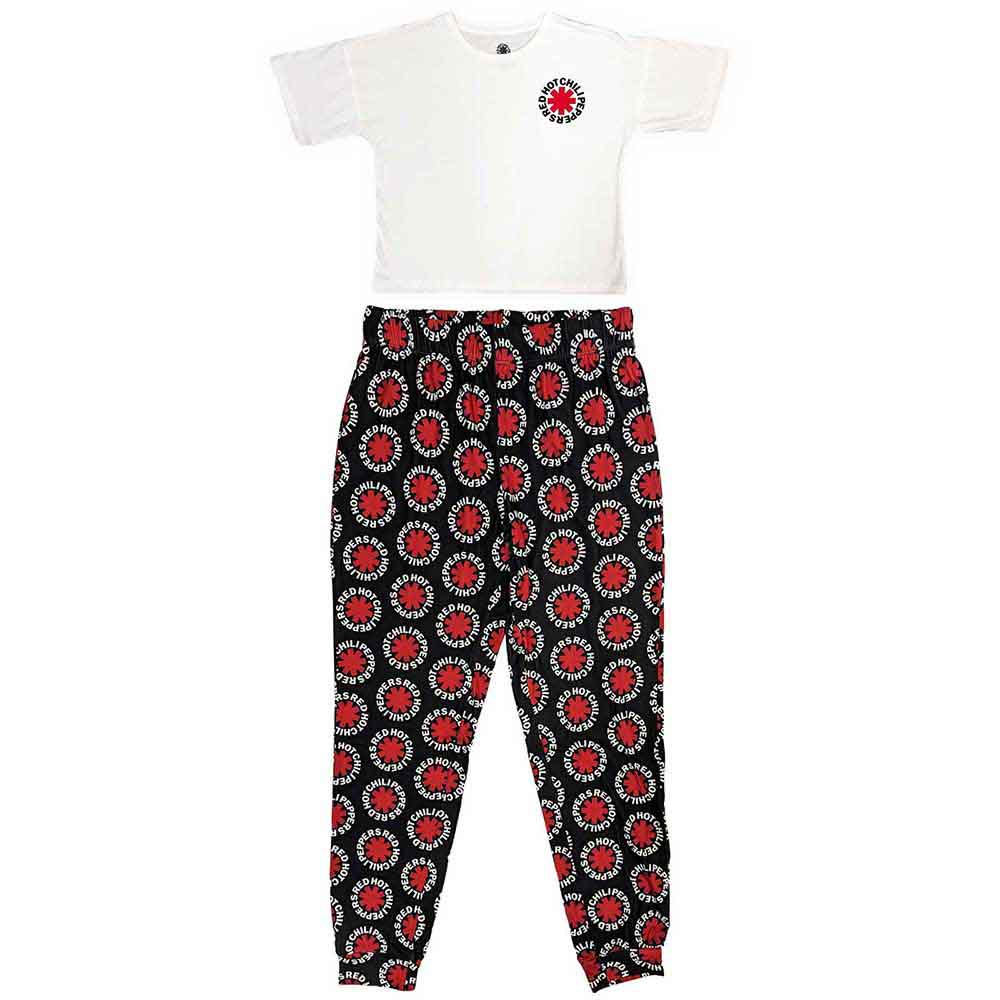 Red women's pyjamas featuring the iconic Red Hot Chili Peppers asterisk logo on front.