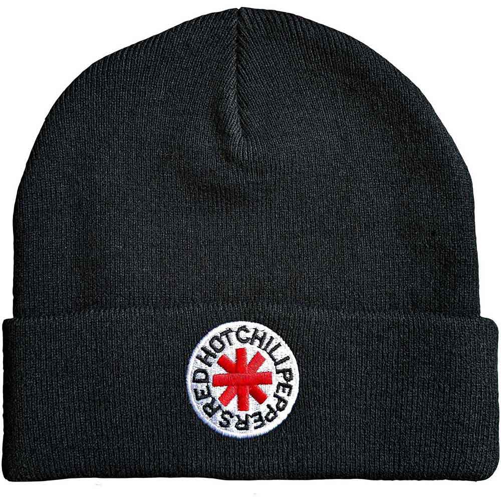 Black knit beanie featuring the white Red Hot Chili Peppers asterisk logo centered.