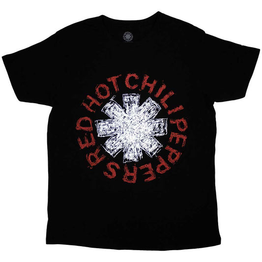 Black unisex t-shirt featuring a white Red Hot Chili Peppers asterisk logo graphic.