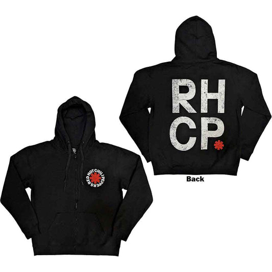 Red zipped hoodie with Red Hot Chili Peppers’ “Red Asterisk” design on back.