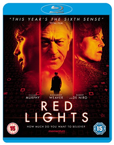 “Red Lights” Blu-ray cover featuring three faces and a shadowy figure.