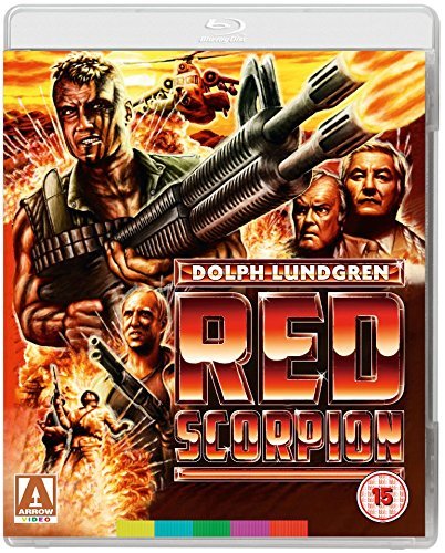 Red Scorpion Blu-ray cover featuring Dolph Lundgren and a large machine gun.