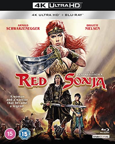 Red Sonja 4K UHD + Blu-ray cover featuring Brigitte Nielsen with sword.