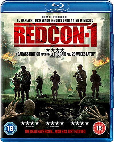 Redcon-1" Blu-ray cover: soldiers fighting zombies in a war-torn city.