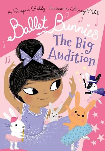 Book cover: girl in ballet pose with dancing bunny characters.