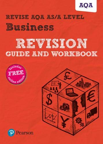 Red AQA A-Level Business revision guide and workbook cover with icons.