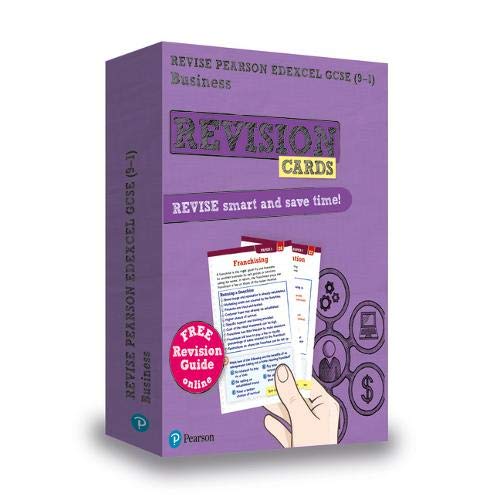 Purple box of Edexcel GCSE Business revision cards with example cards shown.