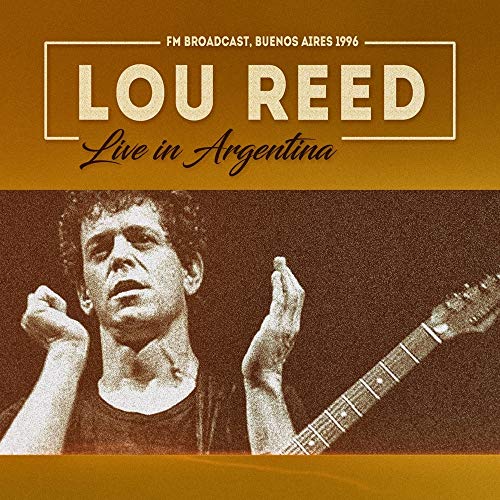Lou Reed performing live with a guitar, album cover art.