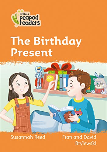 Book cover: children with a birthday present and an open book.