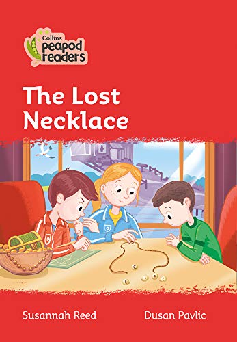Book cover: “The Lost Necklace” depicts three children and scattered jewelry.