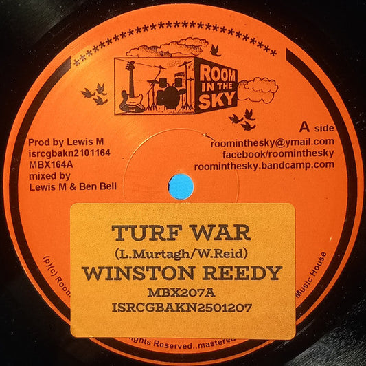 Orange vinyl record label with text, illustration of a guitar and birds.