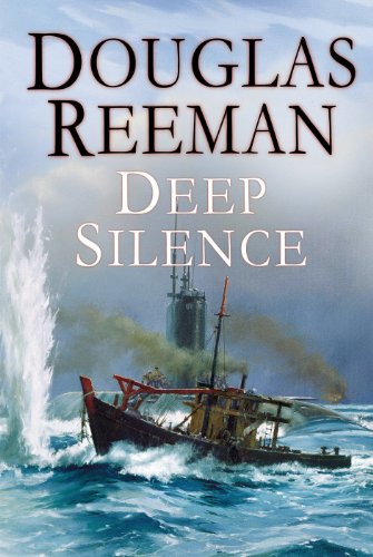 A submarine surfaces behind a small fishing boat in choppy, misty ocean waters.