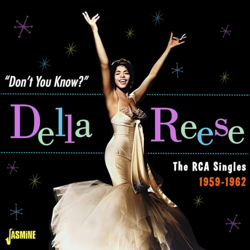 Della Reese album cover, mid-century style, singer with arms raised.