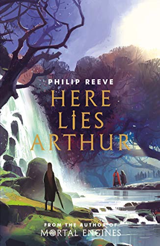 Book cover featuring a figure with a sword standing by a waterfall and forest.