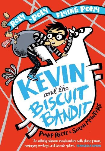 Boy riding a white pony, stealing biscuits, illustrated book cover.