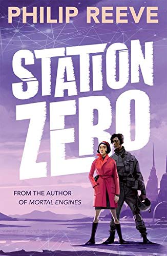 Book cover: “Station Zero (Railhead)” with two figures and futuristic city.