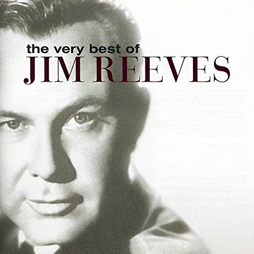 Black and white portrait of Jim Reeves on a CD cover with text overlay.