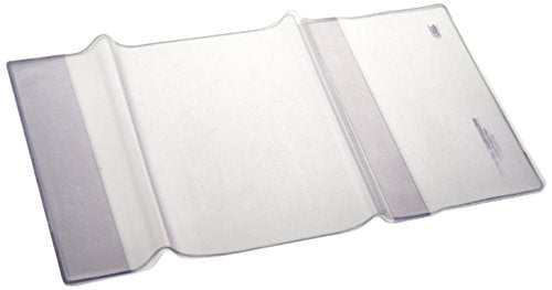 Clear plastic book protector, open and displaying an empty interior.