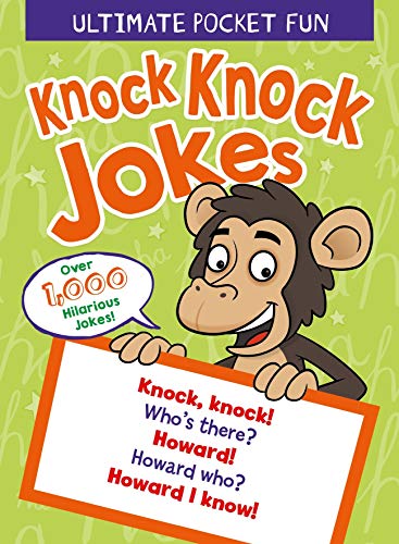 Book cover with cartoon monkey holding a sign displaying a knock-knock joke.