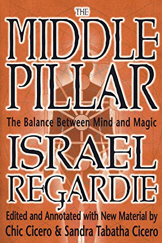 Book cover: "The Middle Pillar" by Israel Regardie, orange and brown tones.