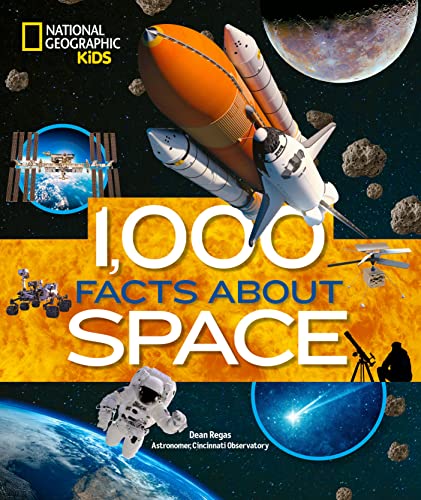 Book cover: “1,000 Facts About Space” with space shuttle and astronaut imagery.