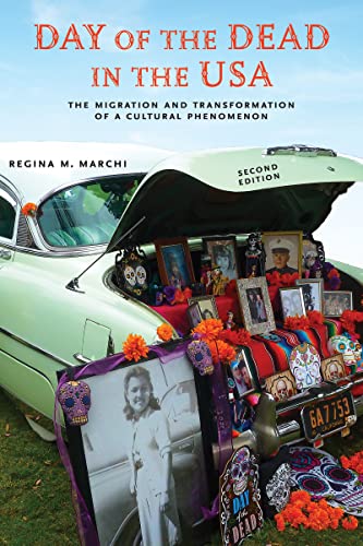 Book cover depicting a lowrider car with a Day of the Dead altar display.