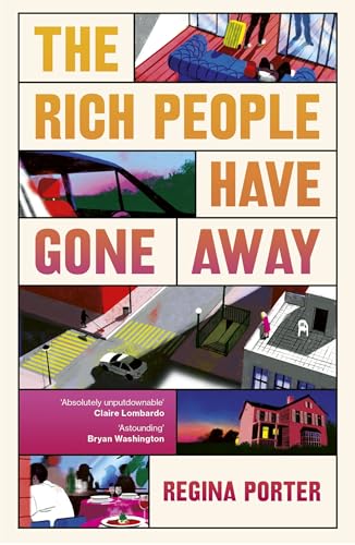 Book cover with fragmented scenes of buildings, people, and interiors.