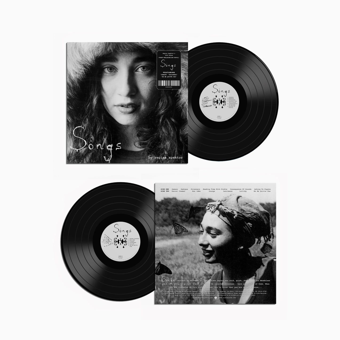 Regina Spektor "Songs" vinyl record with album cover and black discs.