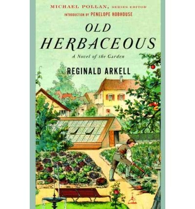 Book cover: “Old Herbaceous” depicts a garden scene with a gardener.