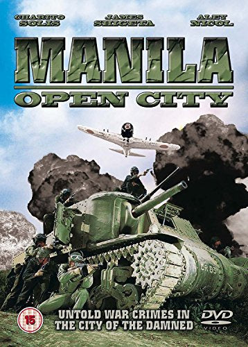DVD cover for "Manila Open City" with soldiers and tank amidst smoke and explosion.
