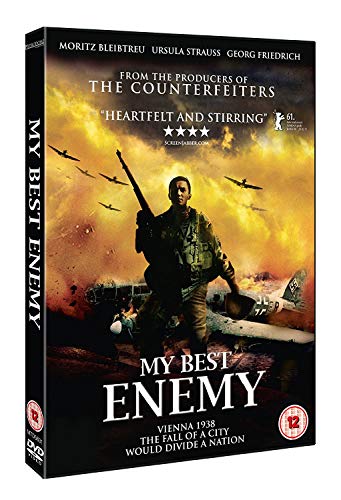 DVD case for "My Best Enemy" with soldier on cover, against a war backdrop.