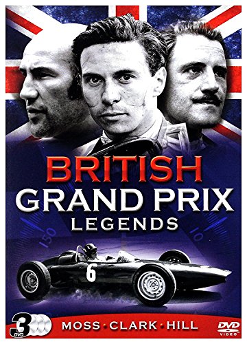 DVD cover for "British Grand Prix Legends" featuring racing drivers and a car.