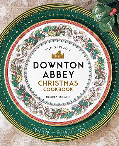 “Downton Abbey Christmas Cookbook” cover with festive wreath and gold trim.