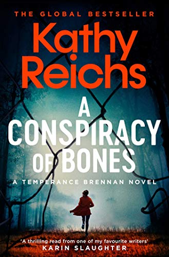 A book cover with a woman in a red coat walking through a dark scene.