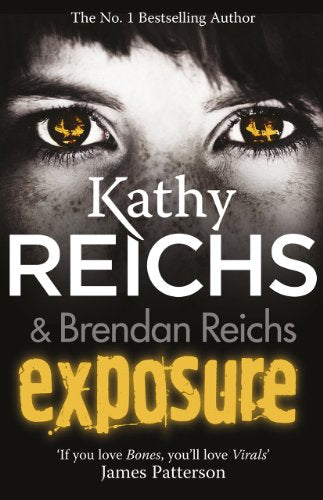 Book cover: close-up of eyes with golden irises, title "Exposure" in yellow.