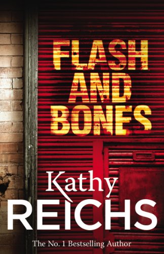 Book cover: "Flash and Bones" by Kathy Reichs, red and orange tones.