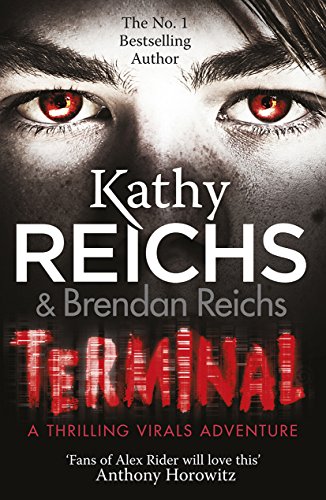 Book cover: "Terminal" by Kathy and Brendan Reichs, with intense red eyes.